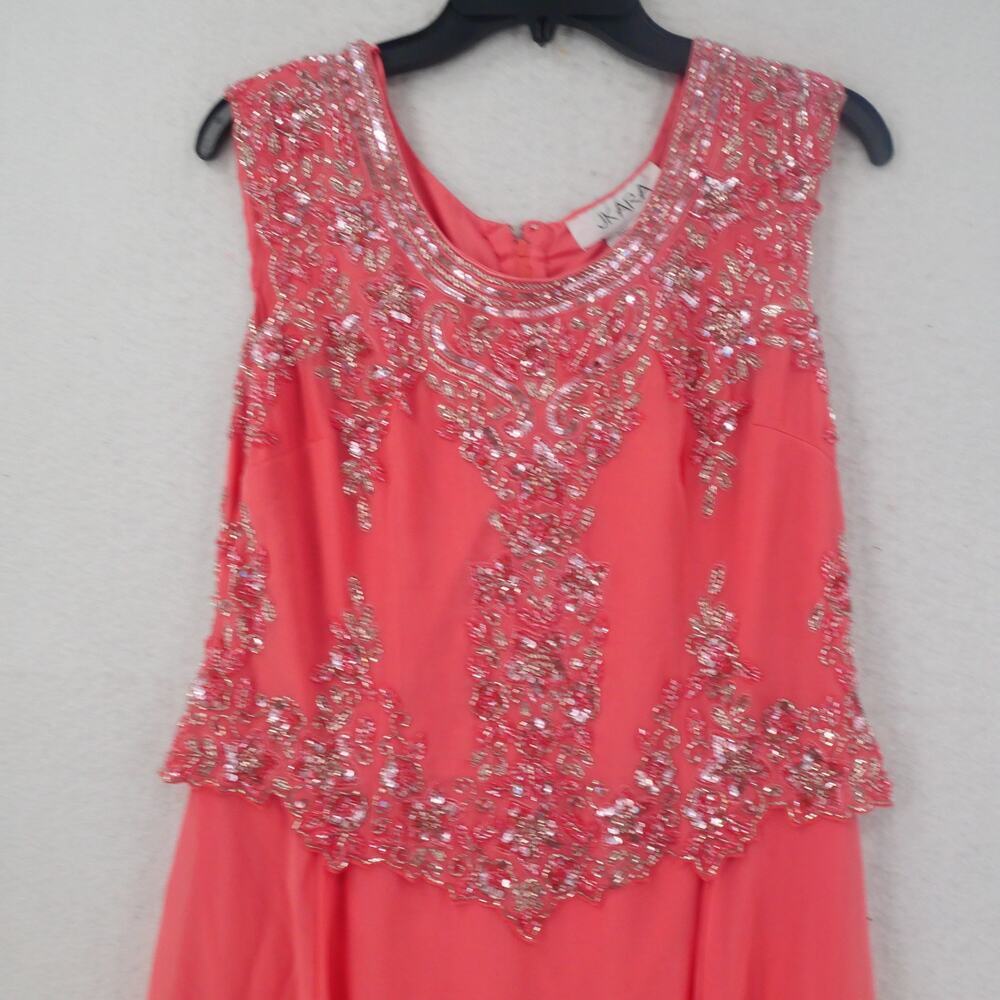 NEW J. Kara Women's 8 Petite Cap Sleeve Beaded Top Long Dress Coral 2737 - Picture 10 of 14